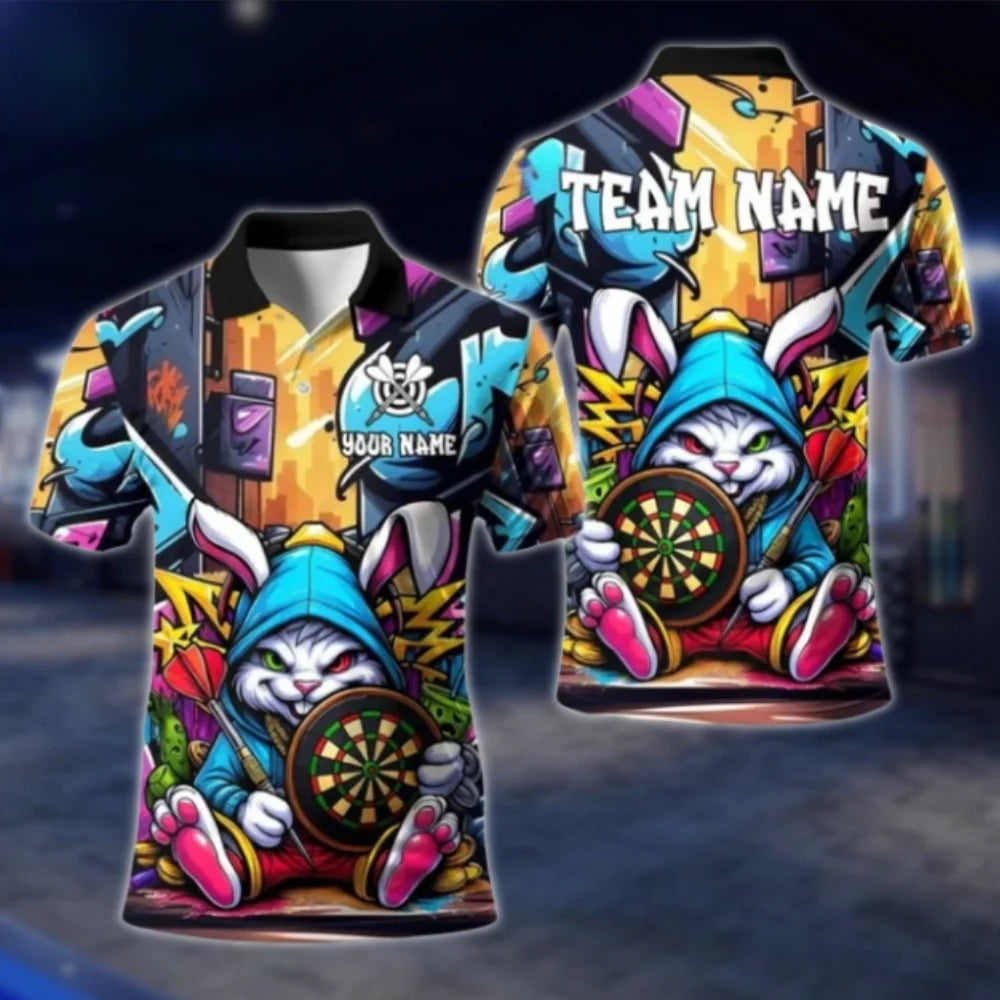 Custom Funny Bunny Darts Polo Shirt For Men, Custom Bunny Dart Team Shirts DAT0415