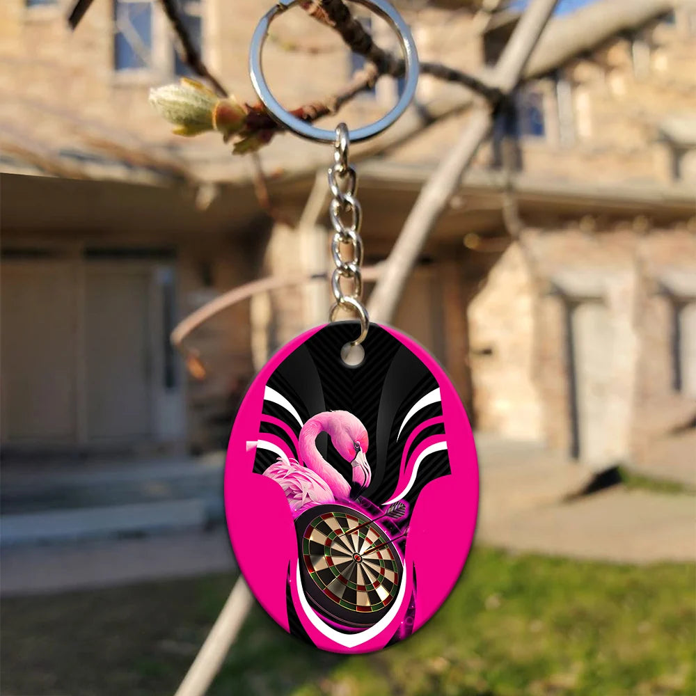 Pink Bullseye Dartboard  Flamingo And Darts Keychain For Dart Team Player ORN0195