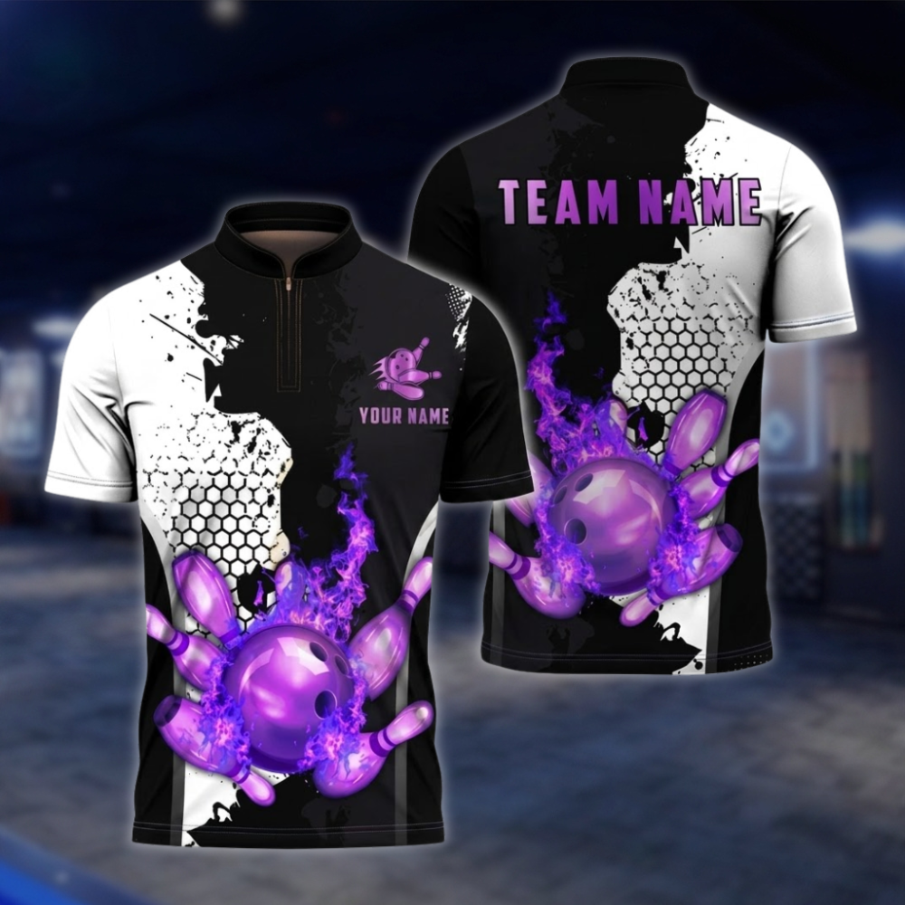 Personalized Flame Black And Gold Bowling Jersey For Men, Custom Flame Bowling Shirt For Team BZ0852 BOW0096