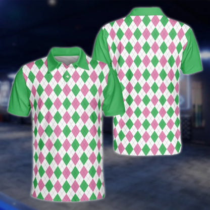 Pink Argyle Mens Golf Polo Shirts, Argyle Golf Shirts GOF0262