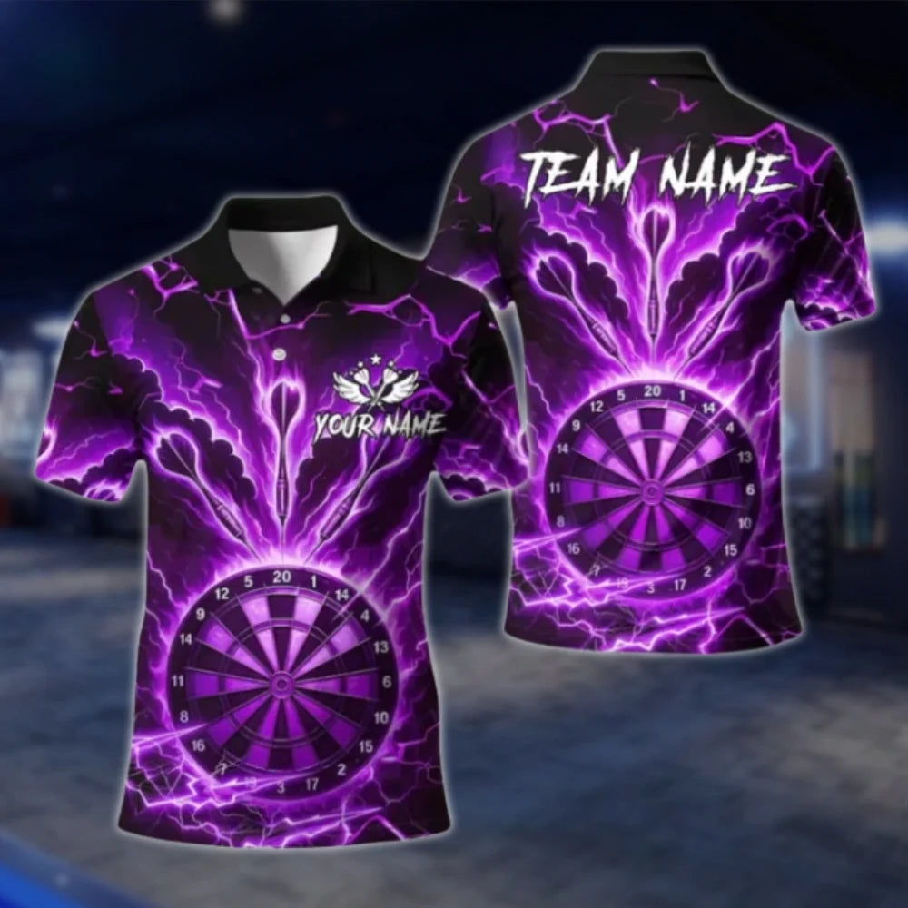 Custom Thunder Cyan Dart Polo Shirt For Men, Custom Team Thunder Darts Shirts DAT0370