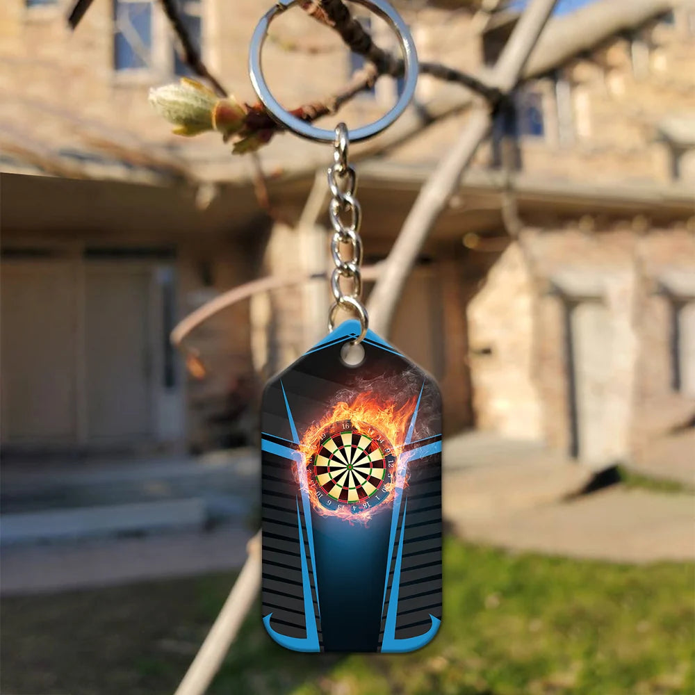 Darts Board In Flames Personalized Name 3D Keychain For Darts Team Player ORN0205