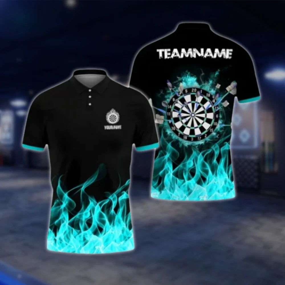 Custom Blue Flame Dart Polo Shirt For Men, Custom Flame Dart Team Shirts DAT0422