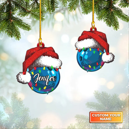 Bowling Ball Santa Hat Custom Name Christmas Ornament, Chritmas Gift for Bowling Lover ORN0093
