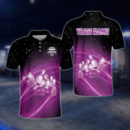 Custom Team Blue Lightning Bowling Polo Shirt For Men, Custom Bowling Team Shirts BZ0035 BOW0292