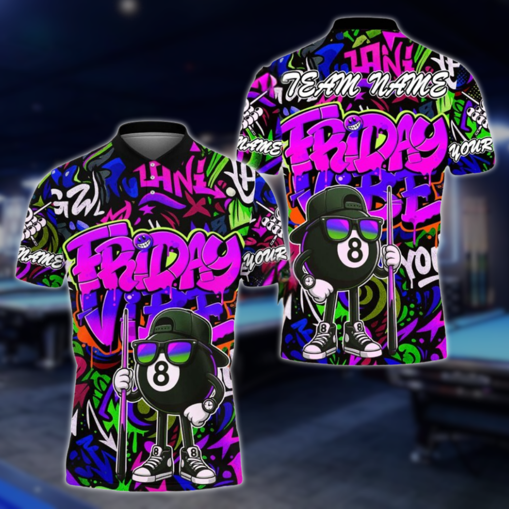 Friday Vibe Custom Graffiti 8 Ball Polo Shirt Mens, Custom Funny Graffiti Billiard Team Shirts BLD0249
