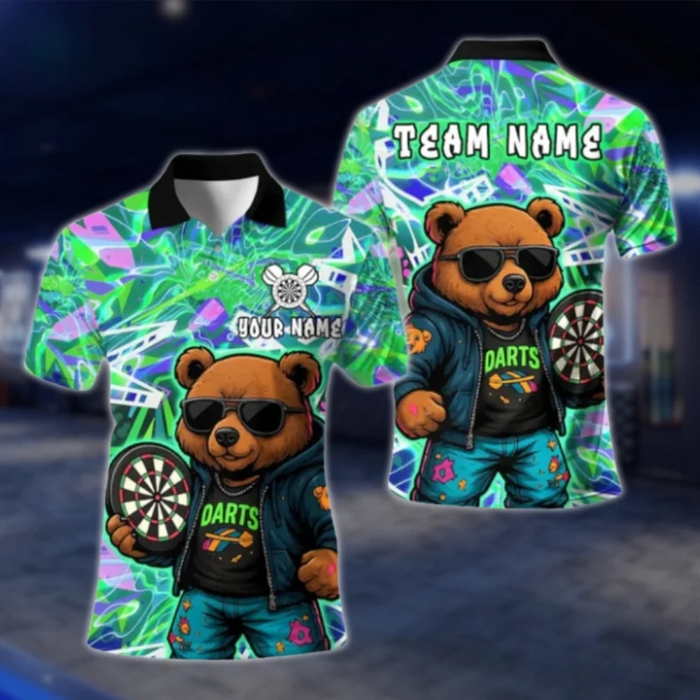 Custom Funny Bear Darts Men Polo Shirt, Custom Team Bear Darts Shirt Purple DAT0389