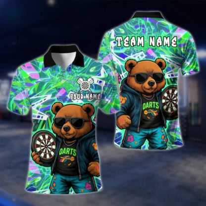 Custom Funny Bear Darts Men Polo Shirt, Custom Team Bear Darts Shirt Purple DAT0389