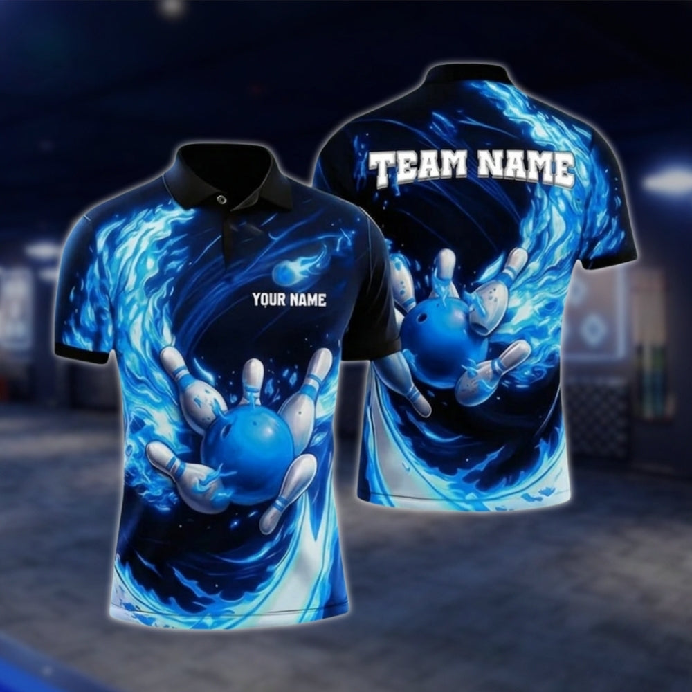 Custom Fire Ball Bowling Mens Polo Shirt, Custom Flame Bowling Shirts For Team BZ0331 BOW0389