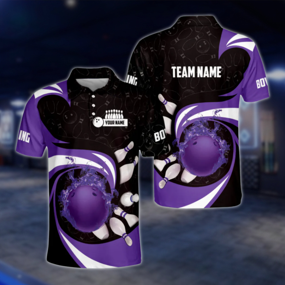 Personalised Blue Flame Ball Polo Bowling Team Shirts Men, Custom Team Flame Bowling Shirt BZ0181 BOW0422