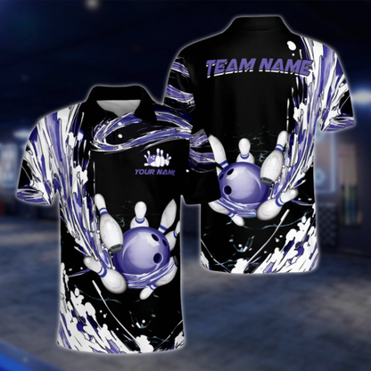 Custom Team Red White Black Bowling Mens Polo Shirt, Custom Bowling Shirts BZ0026 BOW0417