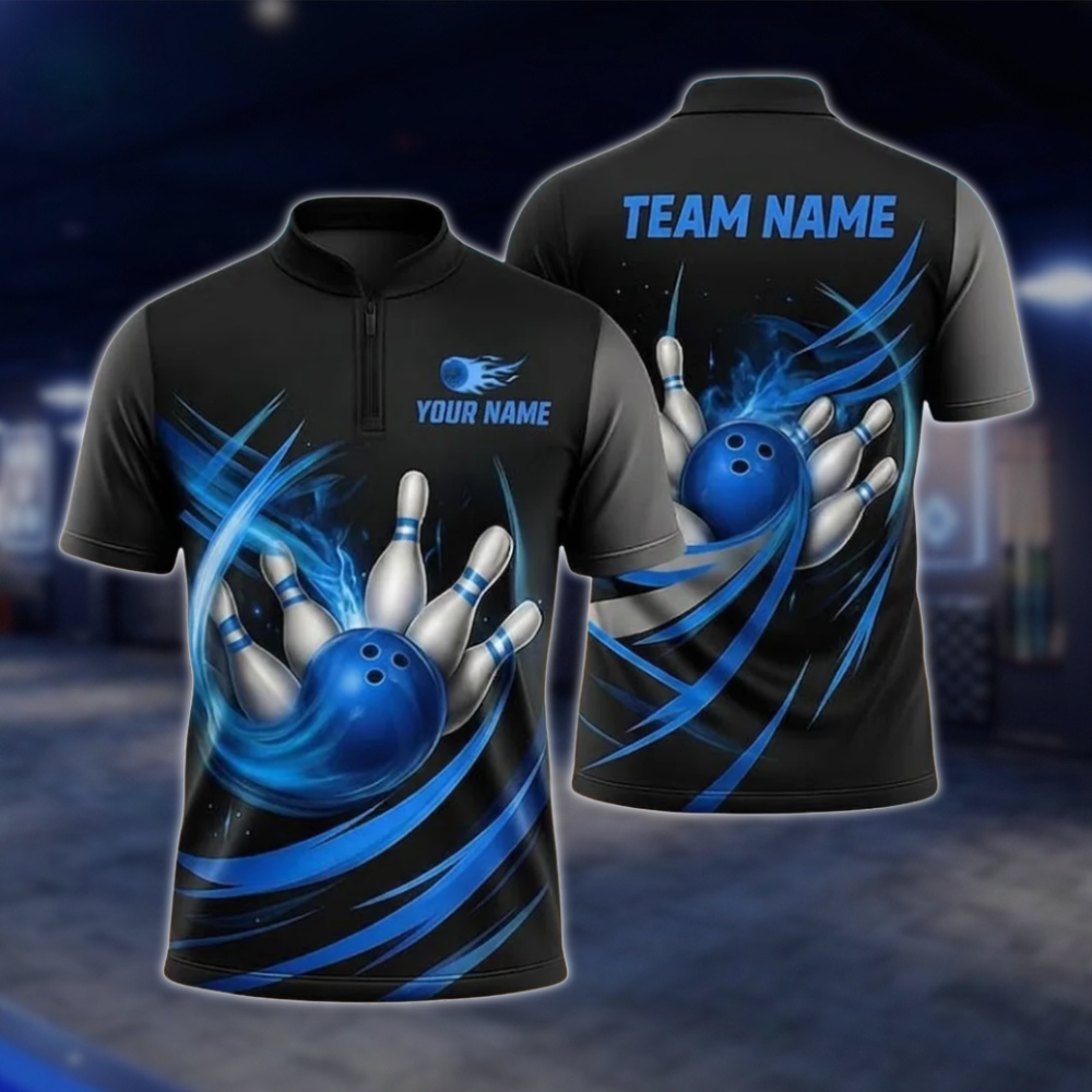 Personlized Team  Black And Cyan Bowling Jersey For Men, Custom Bowling Shirt BZ0764 BOW0153