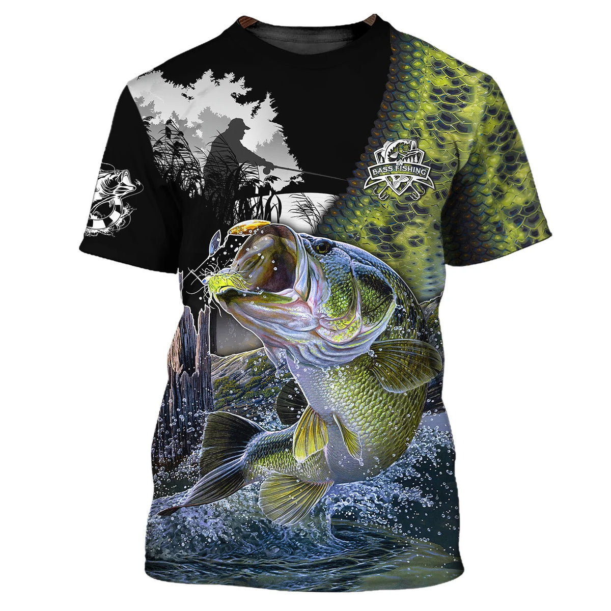 Bass Fishing Shirt Bass Shirts for Men Fish 3D Printed Green Fishing Hoodie Tshirt FISH0023