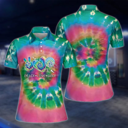 Custom Peace Love Golf Tie Dye Golf Polo Shirts For Women, Custom Tie Dye Golf Shirts GOF0267