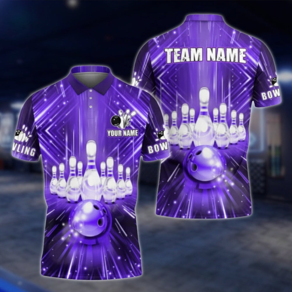 Custom Mens Blue Bowling Team Polo Shirt, Custom Bowling Shirts BA0023 BOW0470
