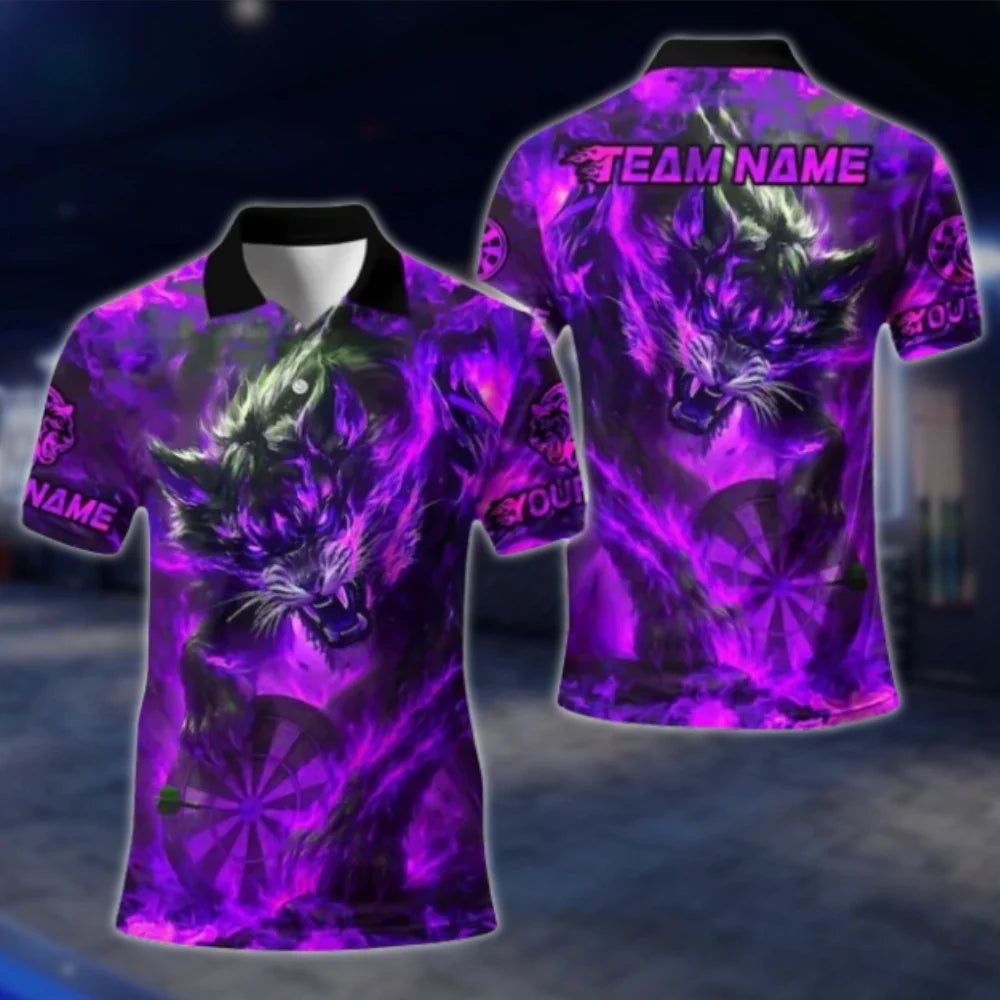 Custom Wolf Fire Dart Mens Polo Shirt, Custom Wolf Dart Shirts For Team DAT0367