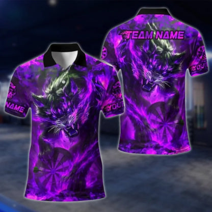 Custom Wolf Fire Dart Mens Polo Shirt, Custom Wolf Dart Shirts For Team DAT0367