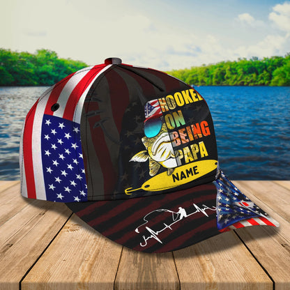 Fishing- Hooked On Being Papa- Personalized Name Cap - Lta98 FISH0145