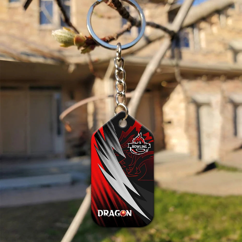 Dragon Team Red Bowling Ball On Fire Personalized Name 3D Keychain ORN0164