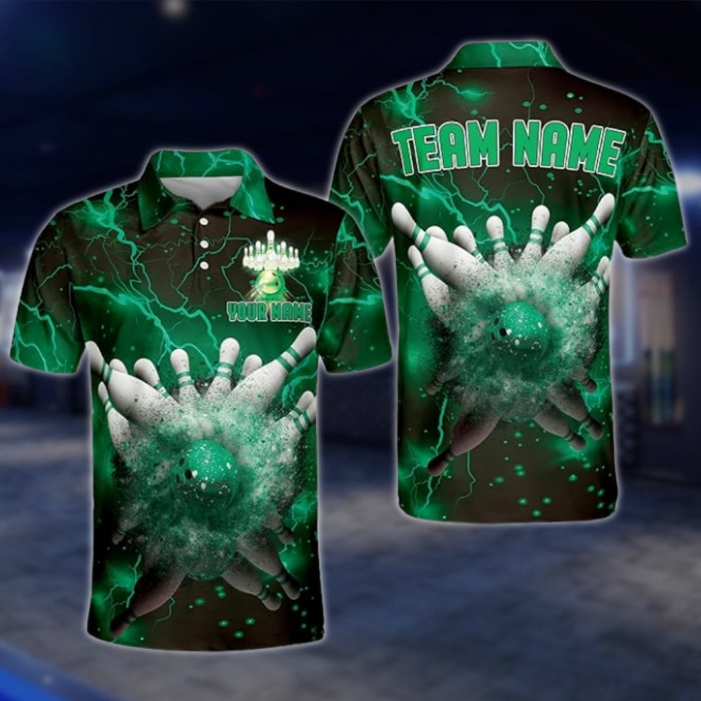 Custom Thunder Blue Bowling Mens Polo Shirt, Custom Team Bowling Shirts BM0285 BOW0201