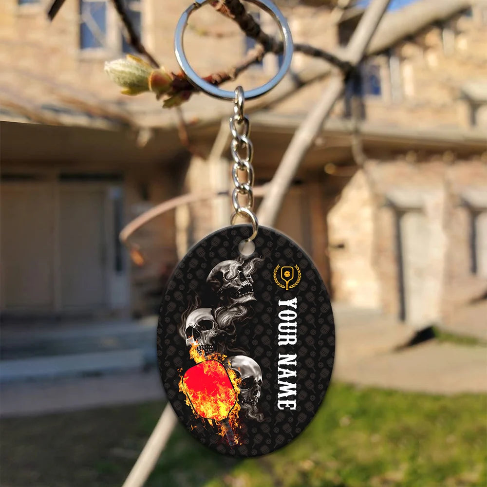 Pickleball Skull Hello Darkness My Old Friend Personalized Name 3D Keychain Gift For Pickleball Player ORN0199