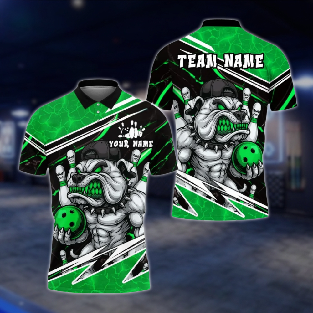 Personalized Angry Muscle Dog Bowling Mens Polo Shirt, Custom Dog Bowling Shirt Team BE0218 BOW0109
