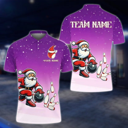 Santa Playing Bowling Custom Mens Xmas Bowling Polo Shirt, Custom Christmas Bowling Team Shirts BE0116 BOW0386