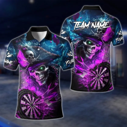 Custom Pirate Skull Fire Dart Polo Shirt For Mens, Custom Skull Dart Team Shirts DAT0426