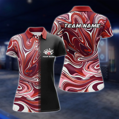 Personalized Marble Purple Black Women's Bowling Polo Shirt, Custom Team Bowling Shirt Ladies BZ0766 BOW0142