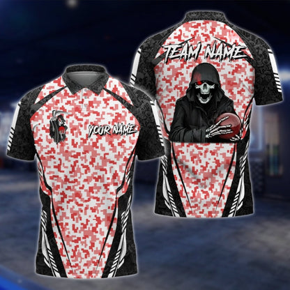 Custom Skeleton Camo Bowling Mens Polo Shirt, Custom Skull Bowling Shirts For Team BO0334 BOW0192