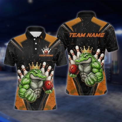 Personalized Aligator Muscle Bowling Mens Polo Shirt, Custom Alligator Bowling Shirt For Team BZ0880 BOW0063