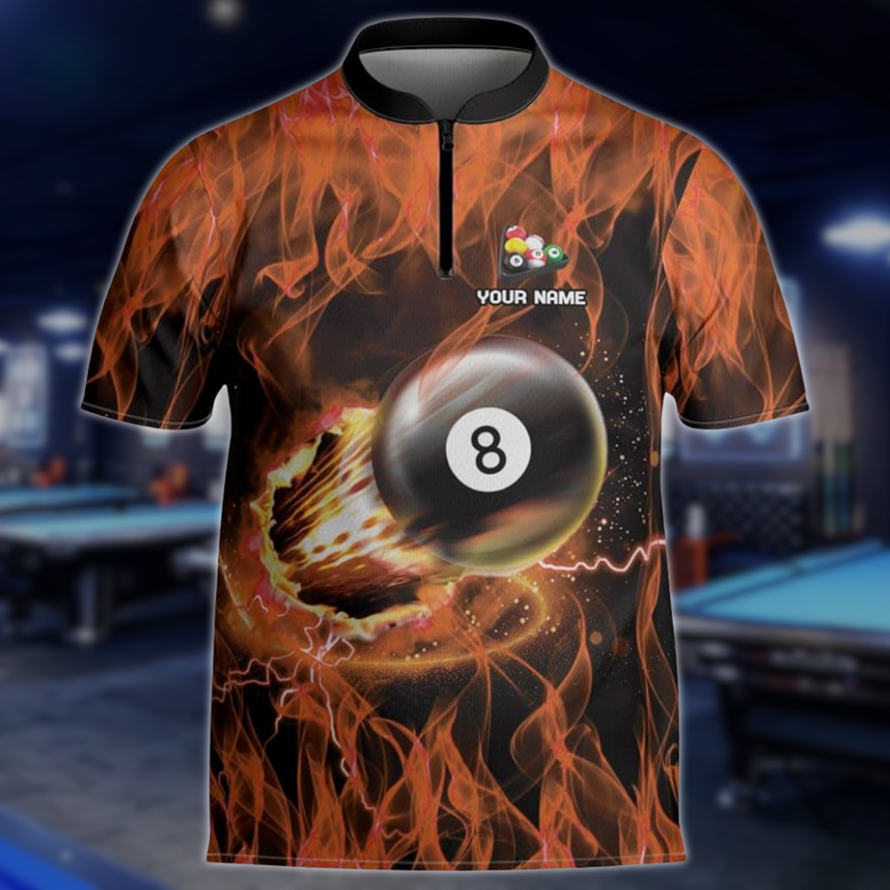 Custom Red Flame 8 Ball  Billiard Men Jersey, Custom Flame Billiard Team Shirts BLD0236