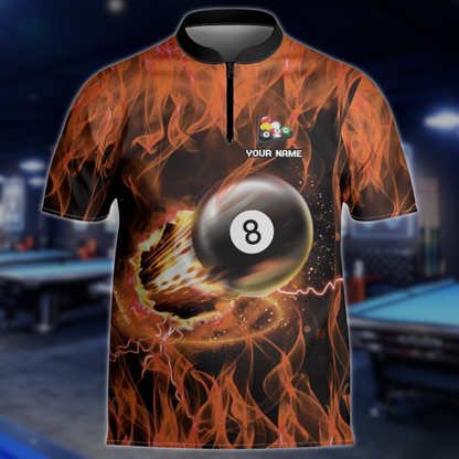 Custom Red Flame 8 Ball  Billiard Men Jersey, Custom Flame Billiard Team Shirts BLD0236