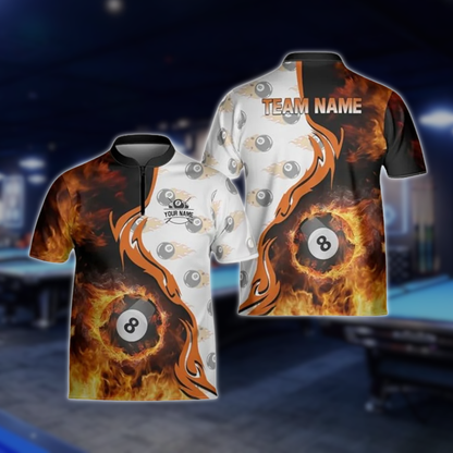 Custom Red Flaming 8 Ball Billiard Jersey For Mens, Custom 8 Ball Flame Billiard Team Shirts BLD0176