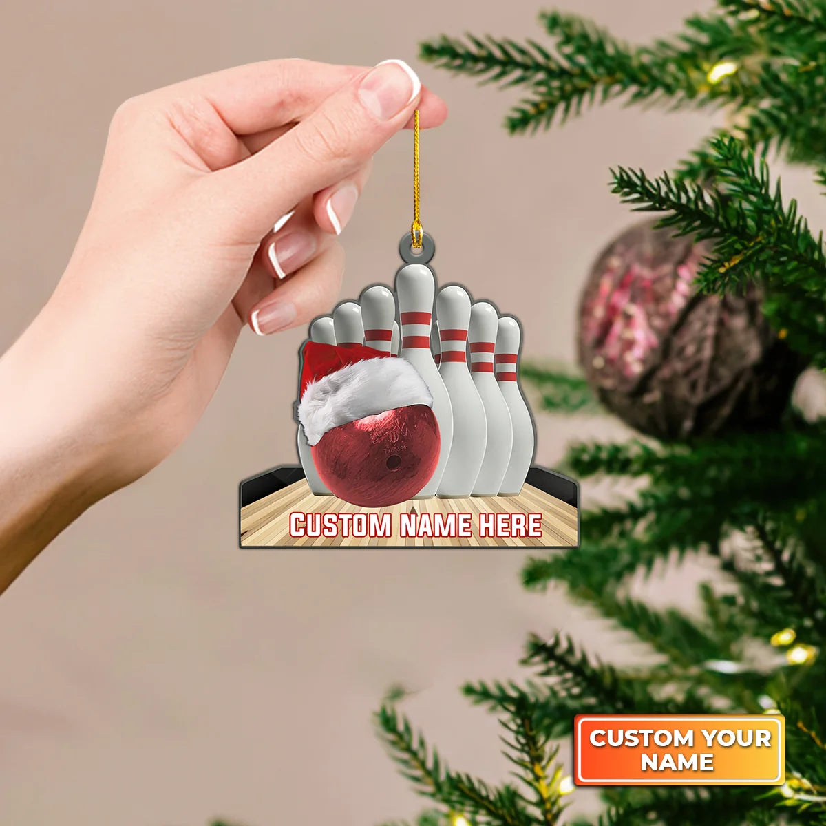 Red Bowling Ball And Roll Christmas Ornament Gift For Bowling Player ORN0087
