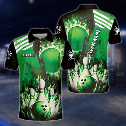 Custom Fire Pins And Ball Bowling Polo Shirt For Mens, Custom Flame Bowling Shirts Team BZ0180 BOW0492
