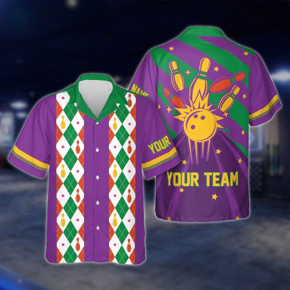 Custom Argyle Red Blue Green Hawaiian Bowling Shirt Men Women, Custom Retro Bowling Shirts For Team BE0015 BOW0347