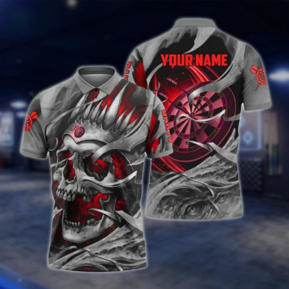 Custom Skull Grunge Purple Dart Mens Polo Shirt, Custom Skull Dart Shirt With Name DAT0263