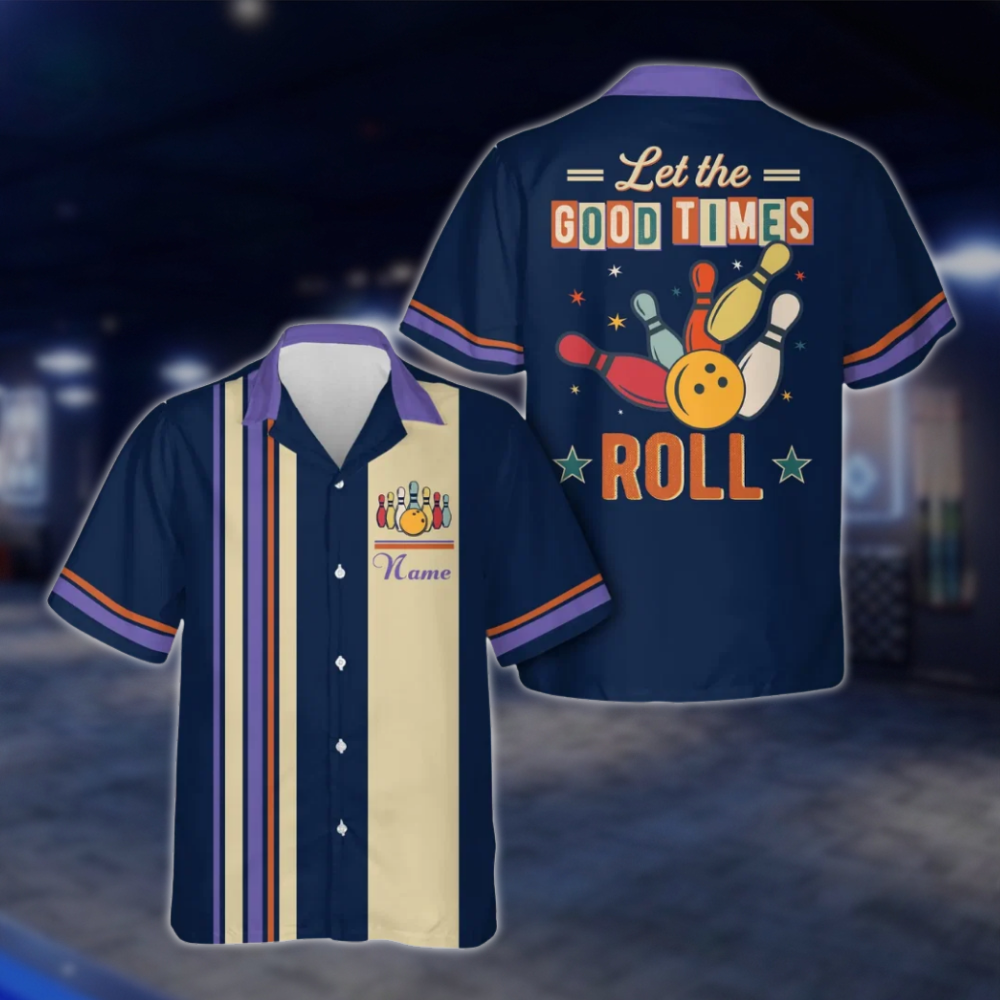 Let The Good Times Roll Personalized Retro Bowling Hawaiian Shirt Men And Women, Custom Funny Bowling Shirt Cyan BE0216 BOW0111