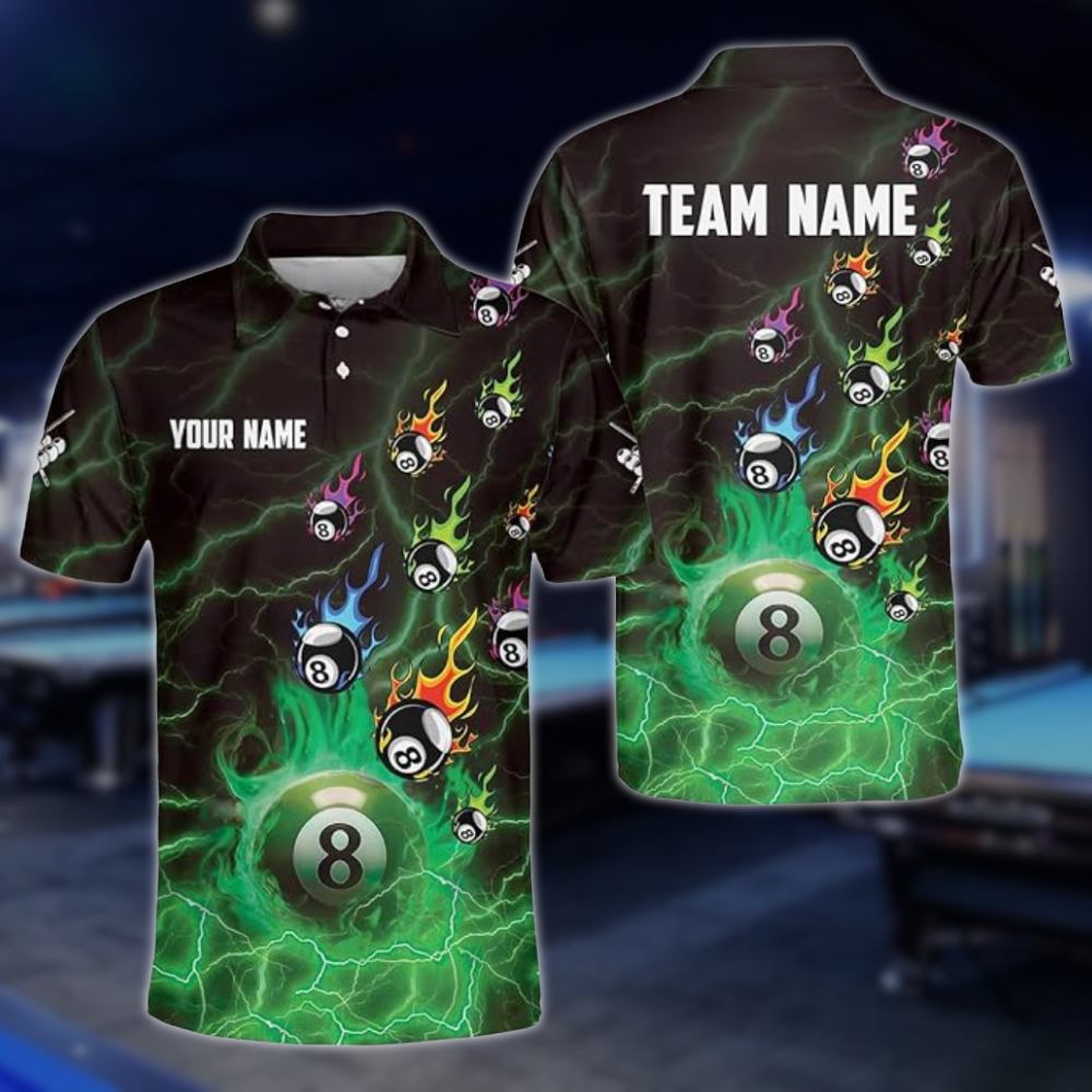 Custom Flame 8 Ball Billiard Polo Shirt For Mens, Custom Flame Billiard Team Shirts BLD0216