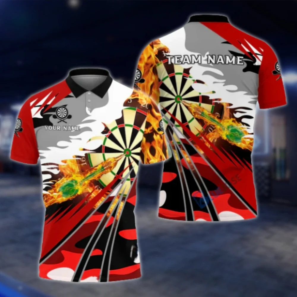 Custom Fire Dartboard Mens Blue Dart Polo Shirt, Custom Flame Dart Team Shirts DAT0273