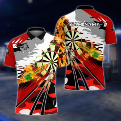 Custom Fire Dartboard Mens Blue Dart Polo Shirt, Custom Flame Dart Team Shirts DAT0273