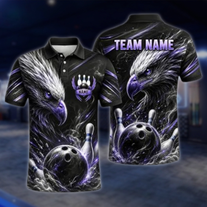 Personalized Eagle Golf Black Men's Bowling Polo Shirt, Custom Eagle Bowling Shirt For Team BZ0871 BOW0075