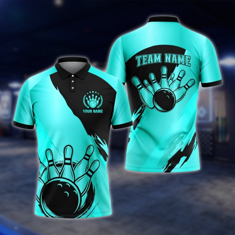 Personalized Silver Black Mens Bowling Polo Shirt For Men, Custom Team Bowling Shirt BZ0931 BOW0009