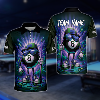Custom Funny 8 Ball Polo Shirt For Men, Custom Graffiti Funny 8 Ball Team Shirts BLD0011