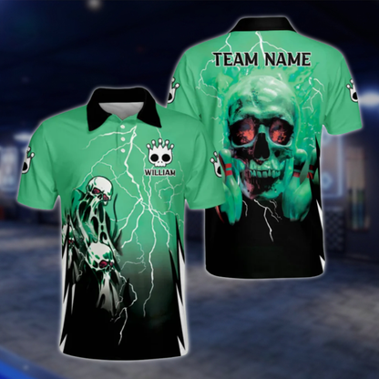 Custom Skull Men's Red Black Polo Bowling Team Shirts, Custom Skull Bowling Shirt BZ0158 BOW0500