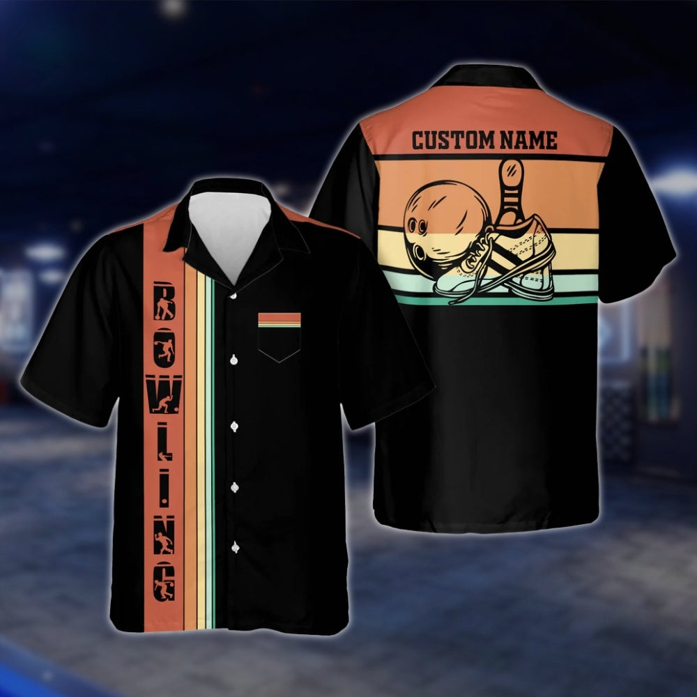 Custom Retro Sunset Bowling Hawaiian Shirt For Men, Custom Retro Bowling Shirt With Pocket BZ0117 BOW0298