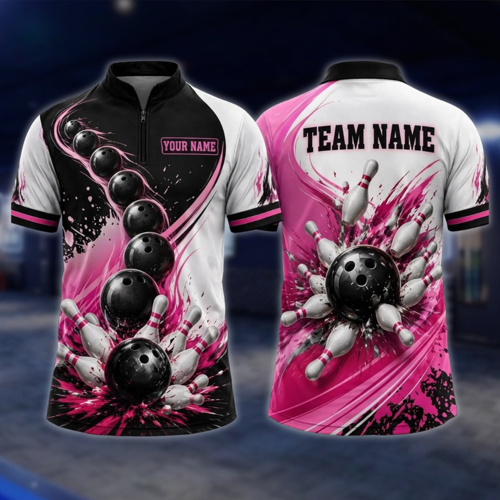 Personalized Team Blue Splash Bowling Jersey, Mens Custom Bowling Shirt BE0242 BOW0083