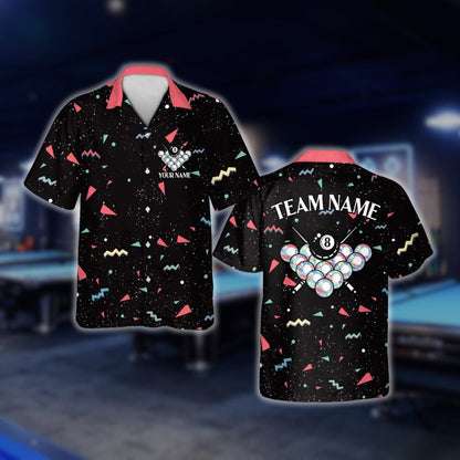 Custom Geometric 8 Ball Biiliard Hawaiian Shirt Mens, Custom Billiard Team Shirts BLD0073