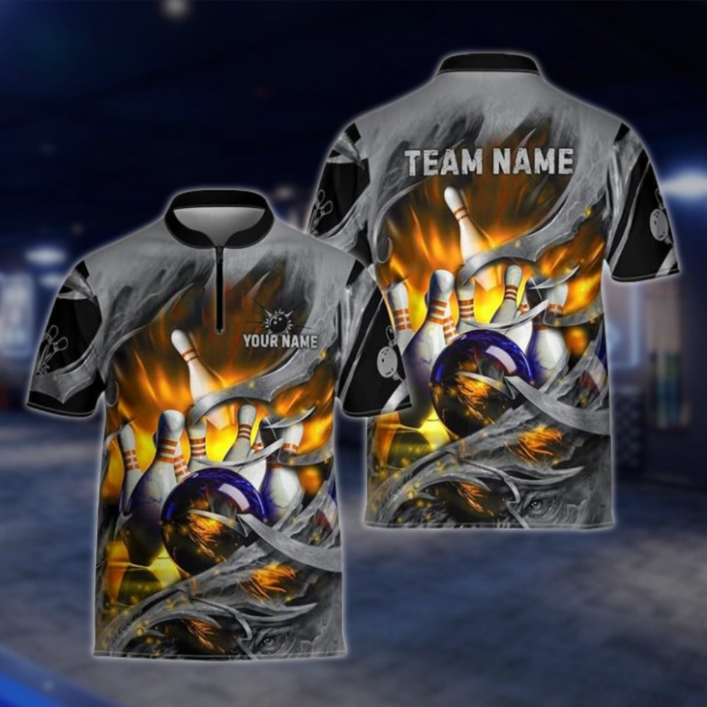 Custom Blue Grey Grunge Bowling Team Jersey For Mens, Custom Bowling Shirts For Team BZ0003 BOW0003
